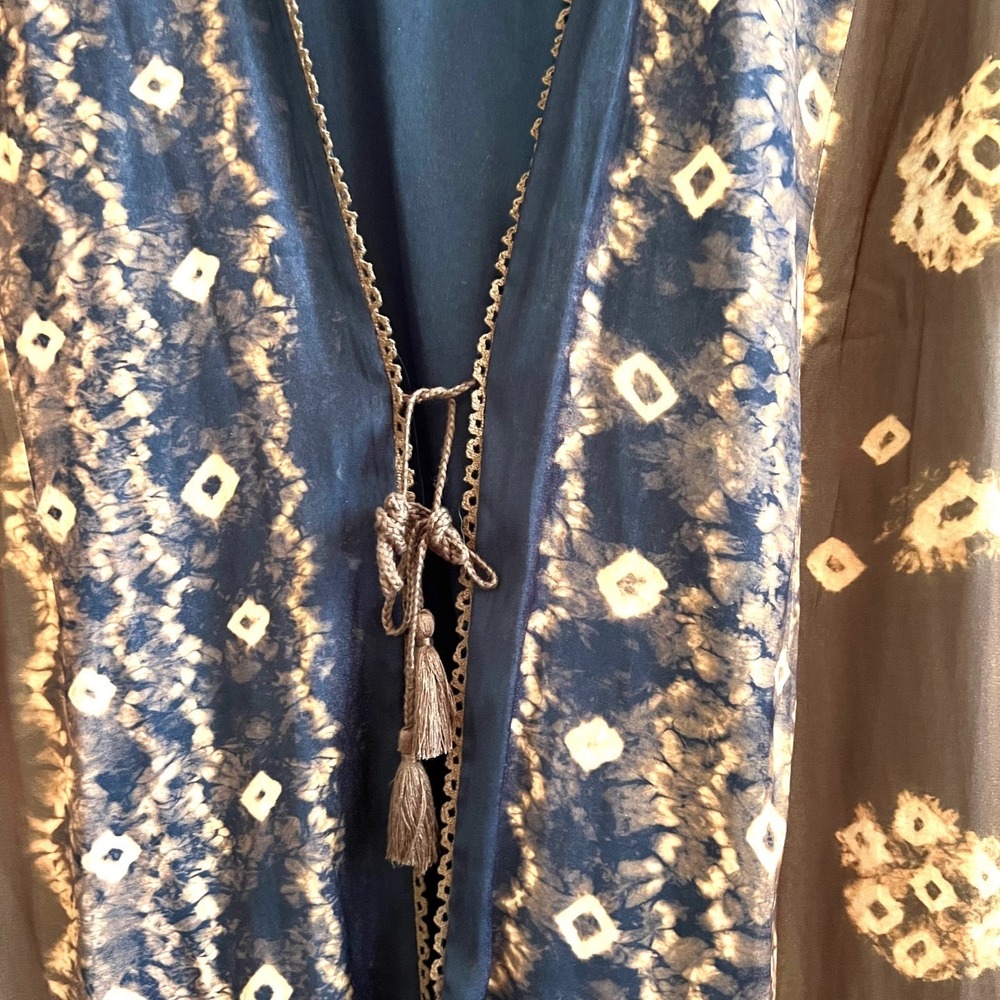 Soft Surroundings Brown Long Line Ikat Kimono Tie Front Cardigan - Picture 5 of 11